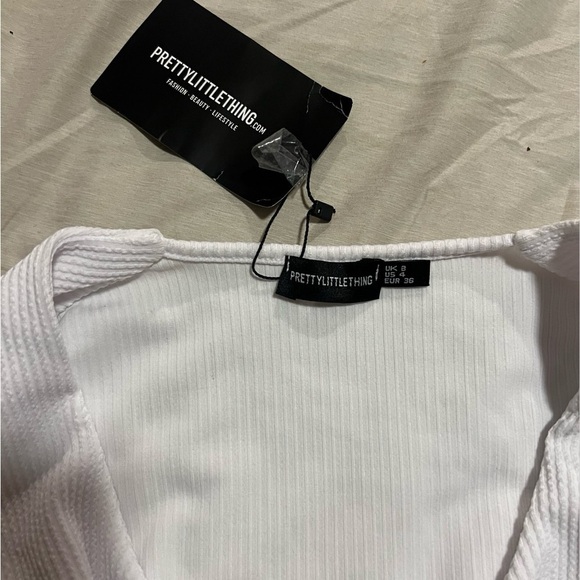 PLT white cutout detail crop top | scoop neck long sleeve rib knit white top NWT - Picture 7 of 9